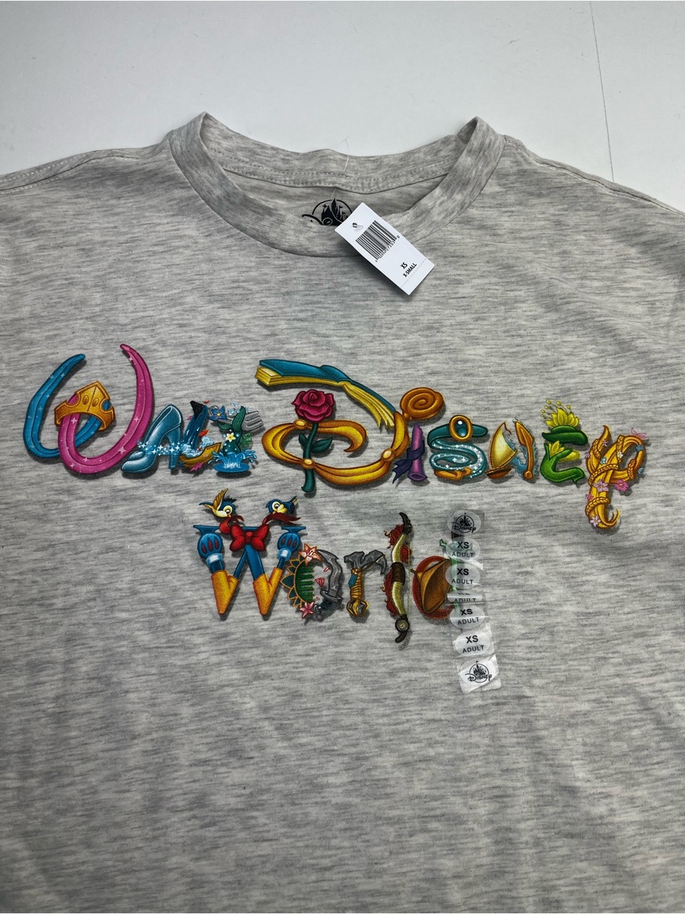 Walt Disney World Womens Grey Gray XS Short Sleeve Shirt Princess Letters NEW